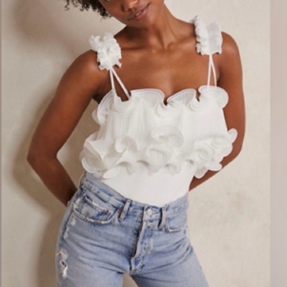 Free people white ruffle bodysuit - Picture 2 of 3